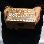 White Washed Wooden Box - 3x1.5 Pill Box Aztec Design - Image 5