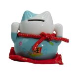 Ceramic Money Cat Bank - Blue on Cushion - Image 2