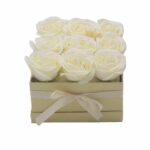 Soap Flower Gift Bouquet - 9 Cream Roses - Square - Image 2