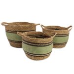 Cotton & Seagrass Large Baskets - Natural Black & Green- Set of 3 - Image 8