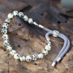 925 Silver Plated Gemstone Charcoal String Bracelet - Dalmation Jasper - Image 4