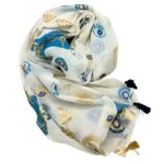 Nomad Sari On the Med Collection - Pario - White , Blue & Gold Evil Eye Design - Image 3