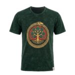 Nomad Sari Stonewashed Cotton T-Shirt - Tree of Life - Green - Small