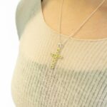 Indian Devotional Pendant - Silver Plated (45cm Chain)- Peridot Crucifix